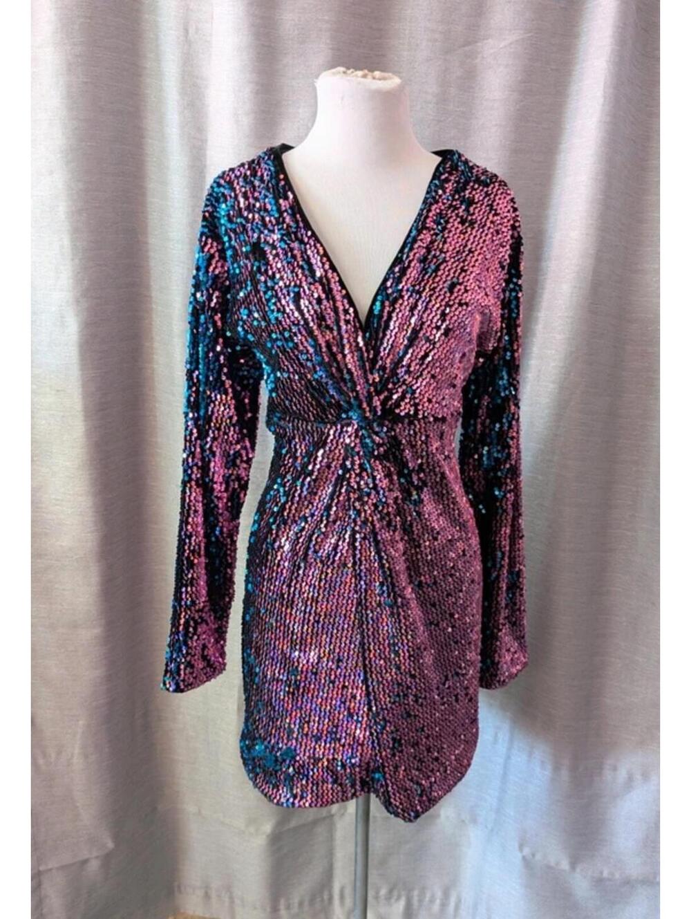 SOLD Pink Blue Flip Sequin Velvet Party Dress XL